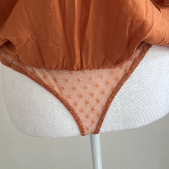 Free People Call Me Later bodysuit ruffle sleeves deep v copper flouncy medium - Picture 6 of 16